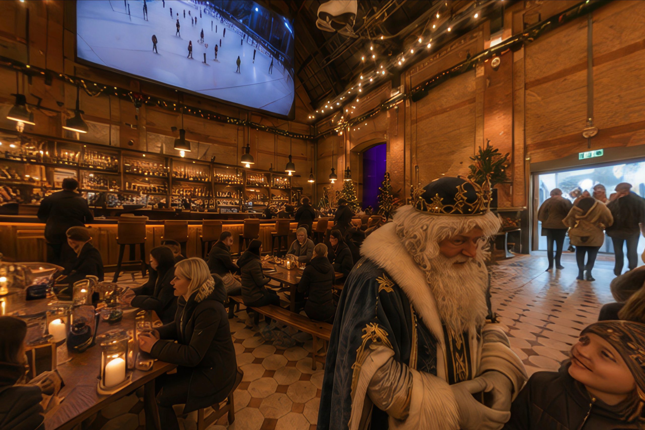 Warm verlicht Oliehuis met bezoekers