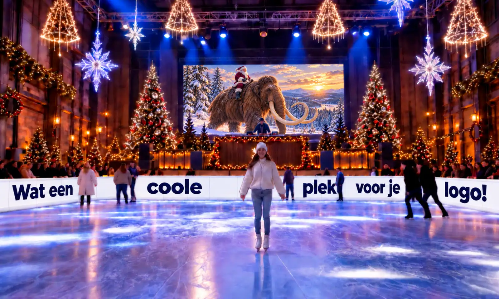 Sfeerimpressie van de ijsbaan met de tekst: Wat een coole plek voor je logo!