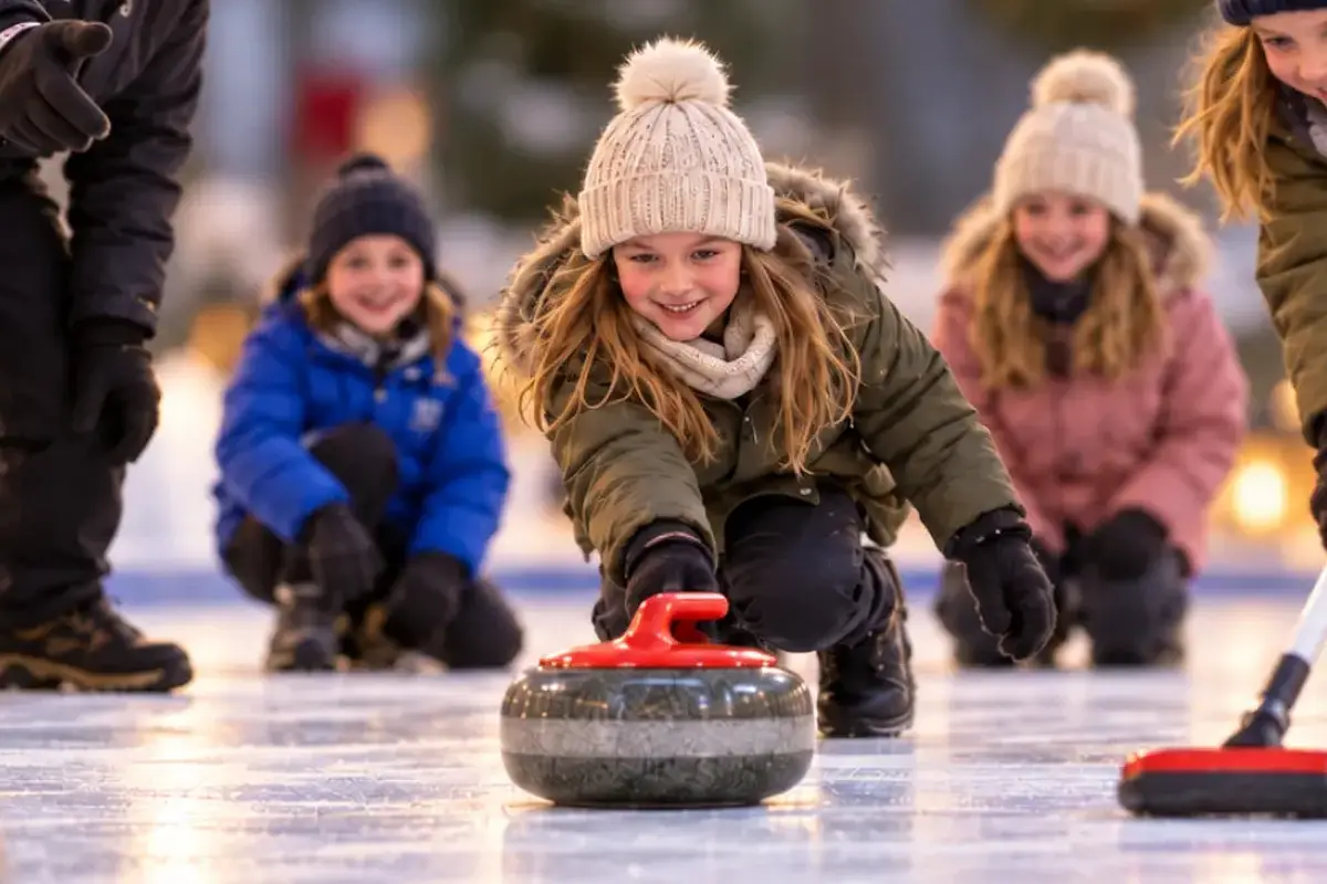 Kinderen spelen curling tijdens IJSTIJD Haarlem